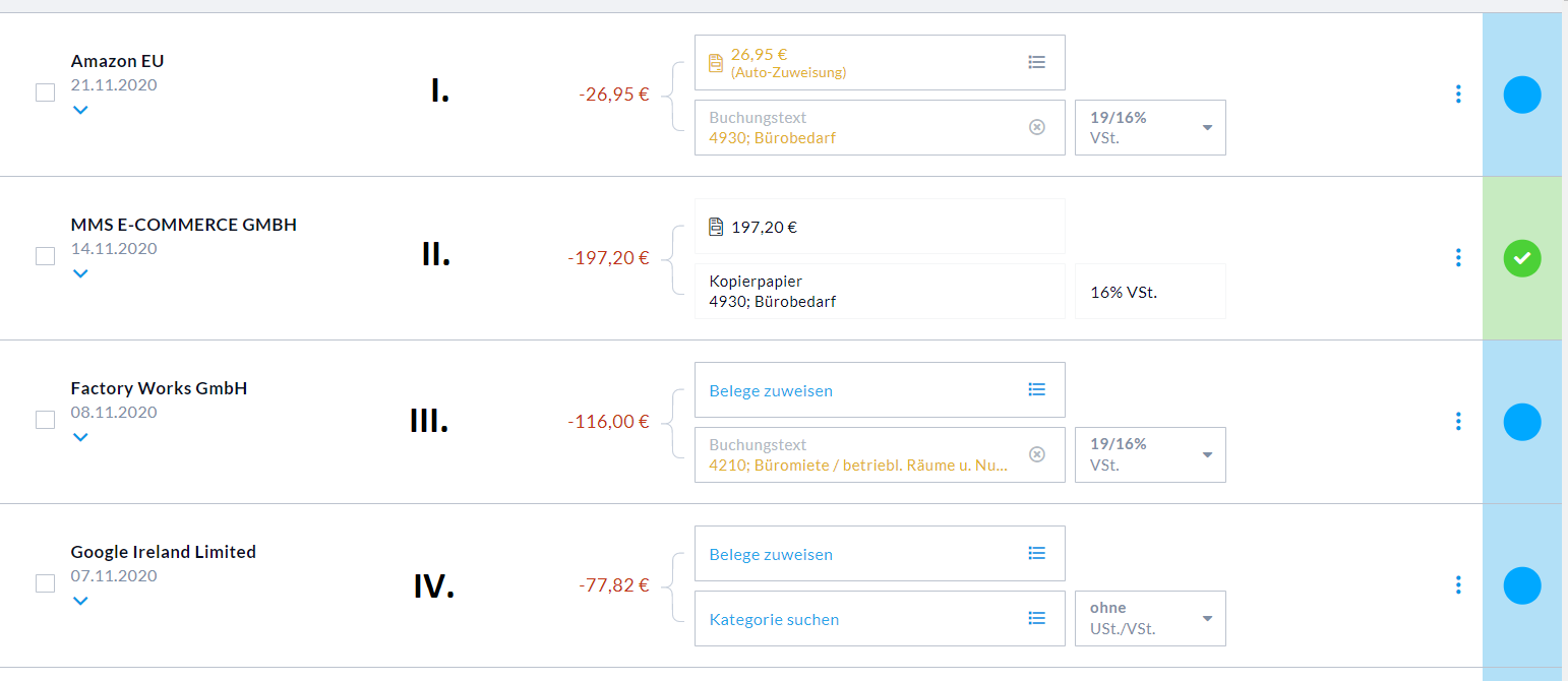 Statusanzeige Buchung