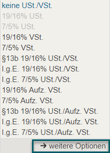 Steuersatz-Auswahl alte Steuersätze