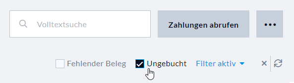 Filter Ungebucht in der Zahlungsübersicht