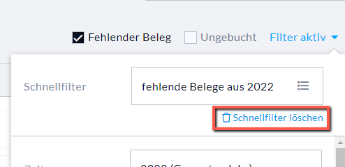 Schnellfilter dauerhaft löschen