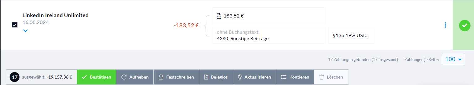 Sammelfunktion Zahlungen
