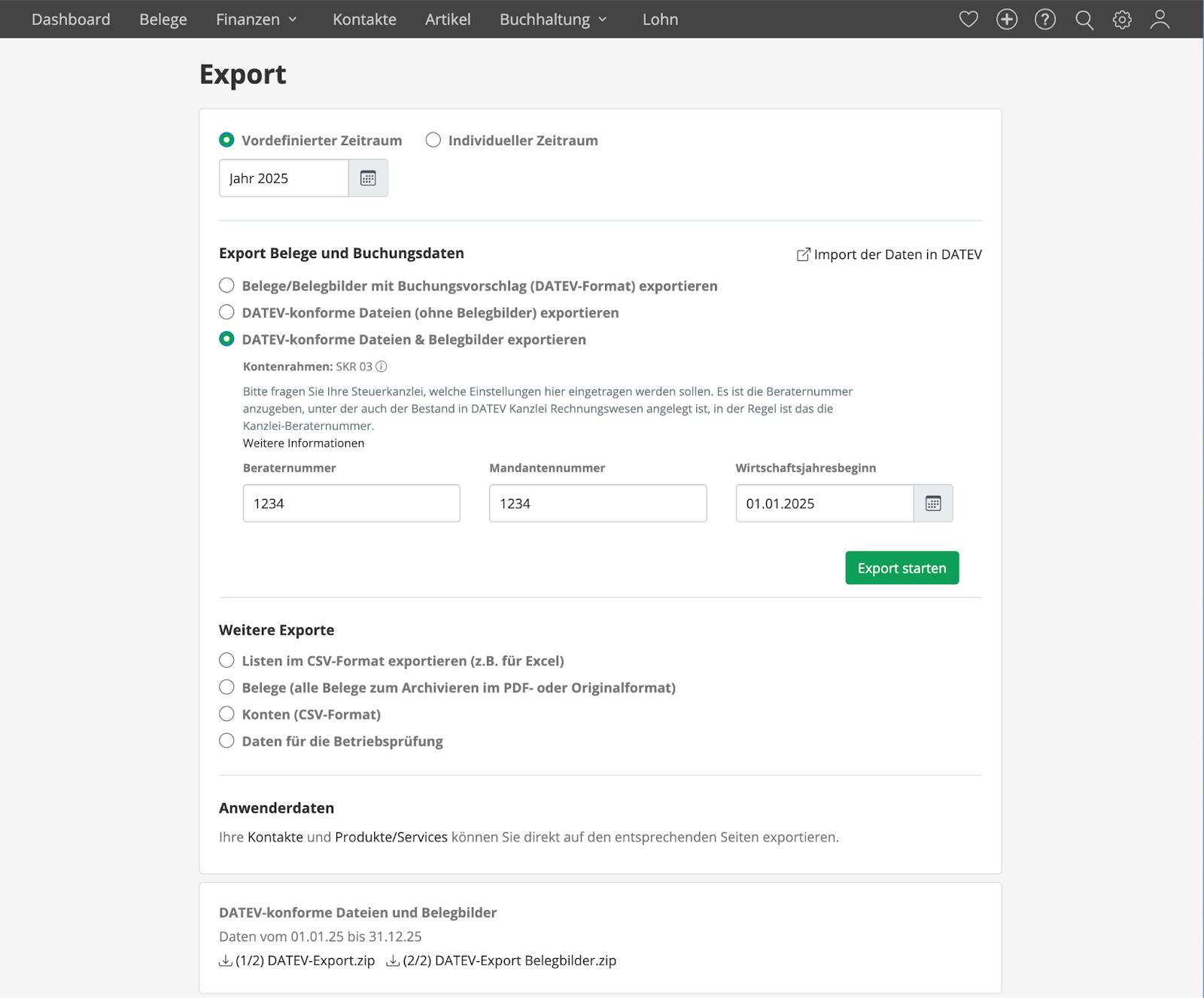 Buchungsdaten Export