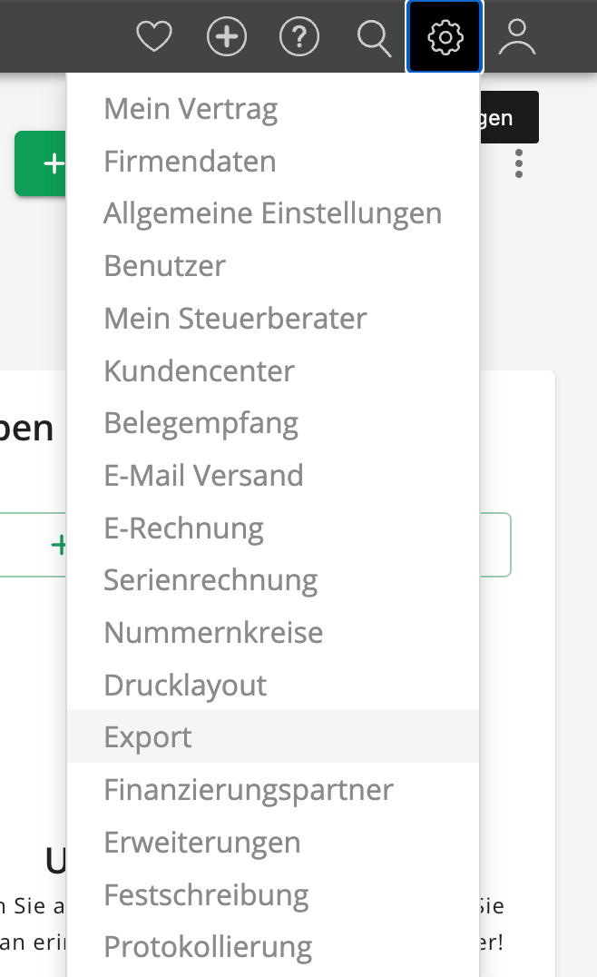 Lexware Office Export Menü