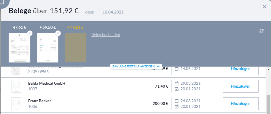 Mehrere Belege zuweisen