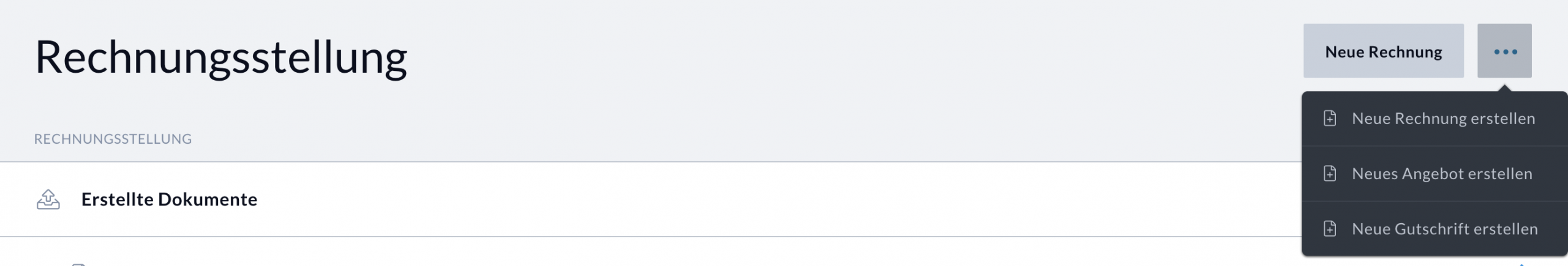 Nuumera Beleg Erstellung Menü
