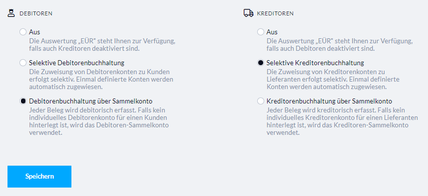 Konfiguration von Debitoren und Kreditoren in Nuumera