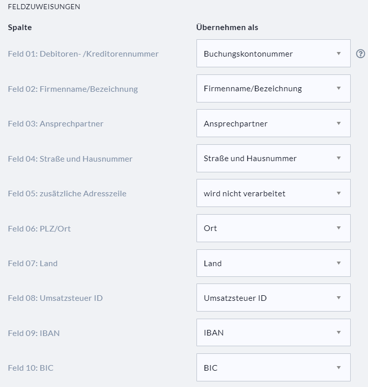 Spaltenzuordnung Nuumera