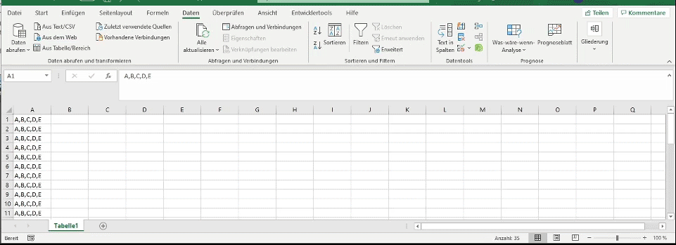 Excel Text in Spalten