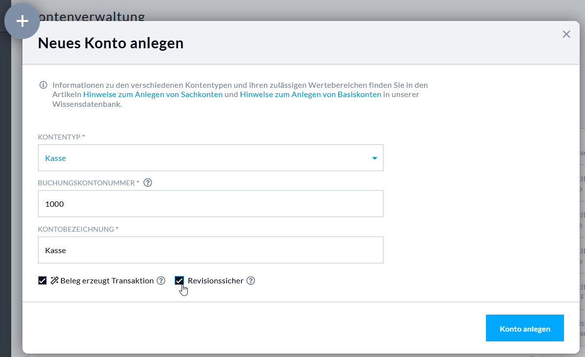 Revisionssicheres Kassenkonto in Nuumera anlegen