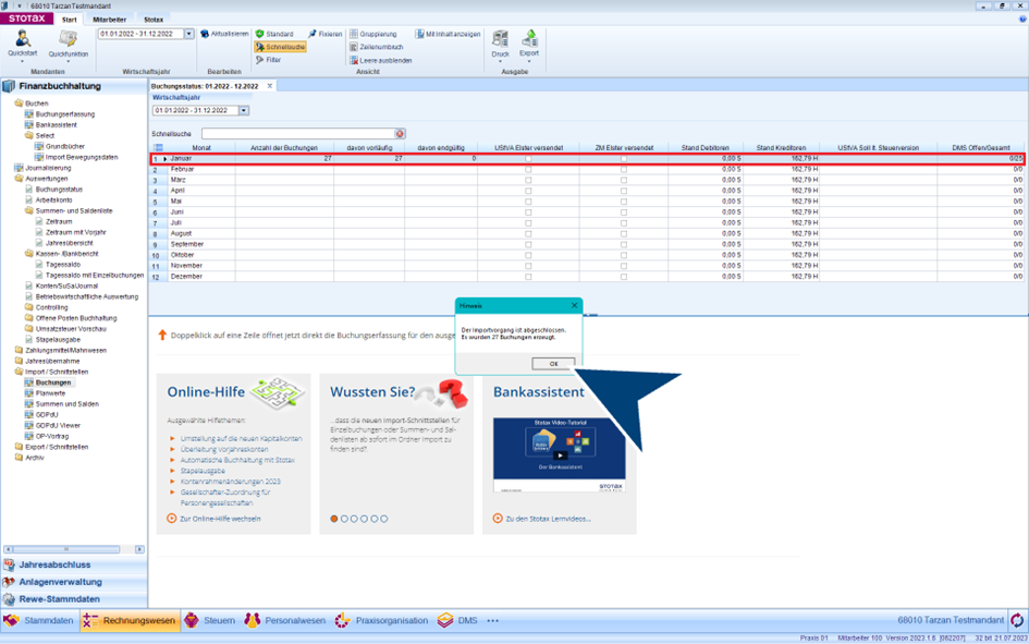 Importbestätigung mit Belegverweis