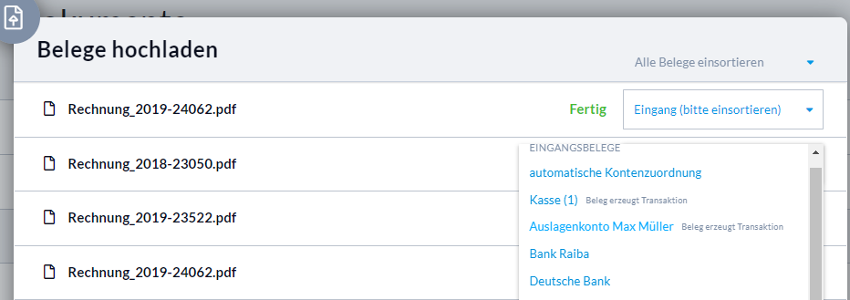 Kontenzuweisung beim Upload