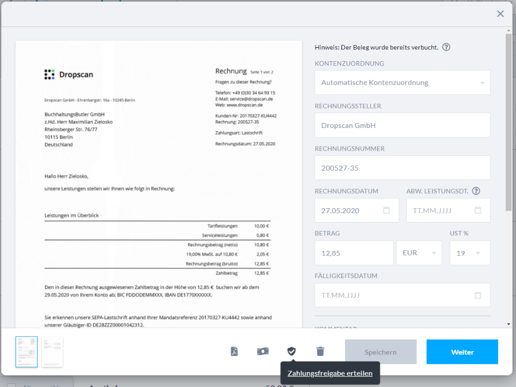 Symbol für die Zahlungsfreigabe in Nuumera