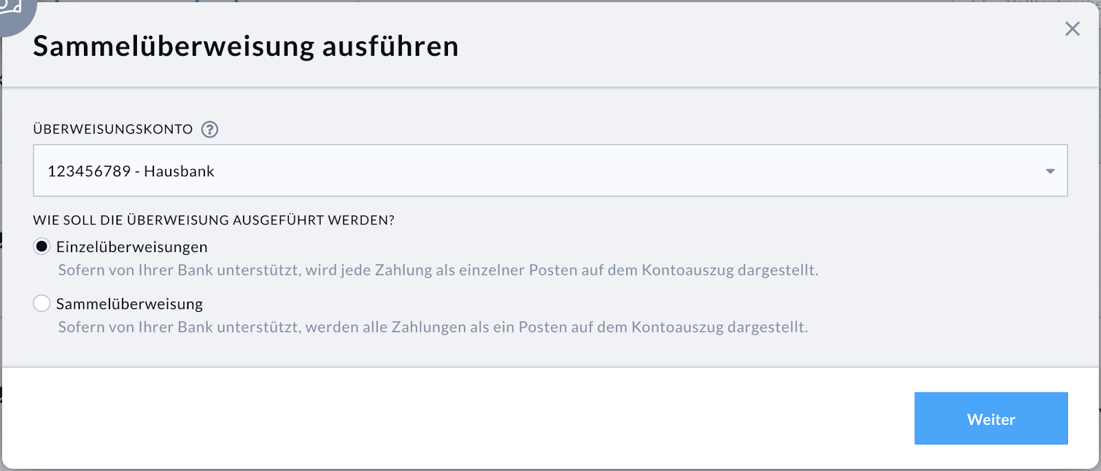 Transaktionstyp in Nuumera wählen
