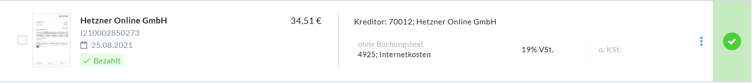 Darstellung eines kreditorisch gebuchten Belegs