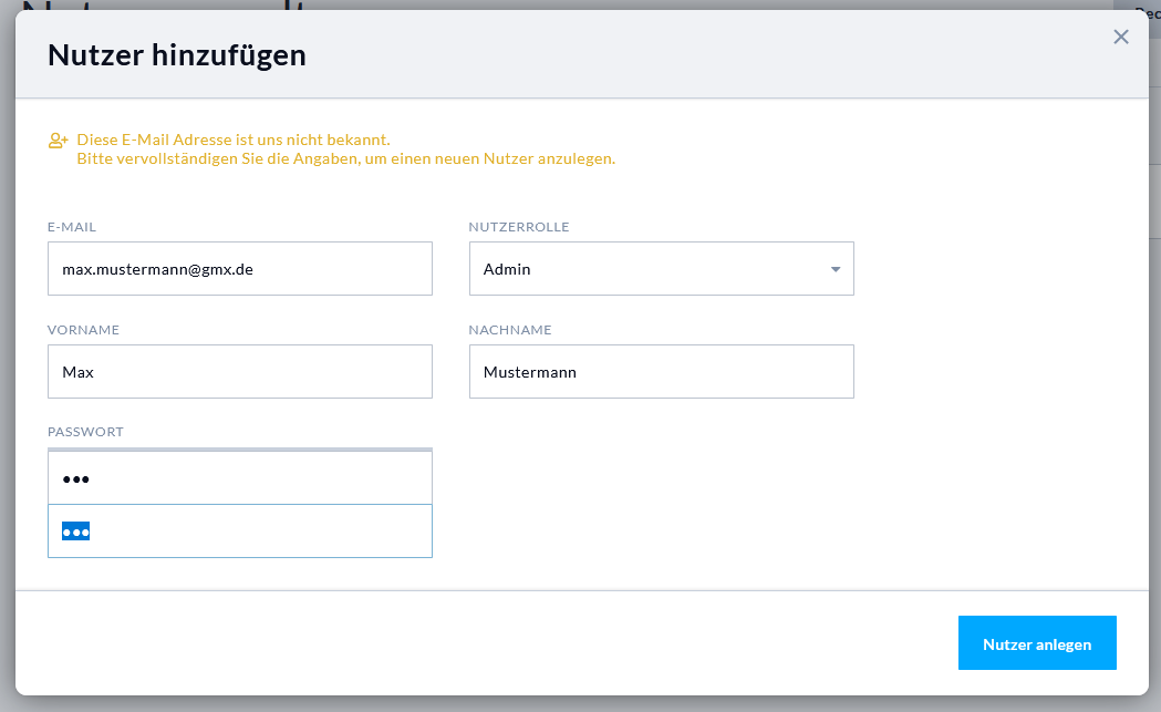 Nutzerdaten vervollständigen