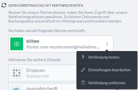 Verbindung zu Billbee in Nuumera testen
