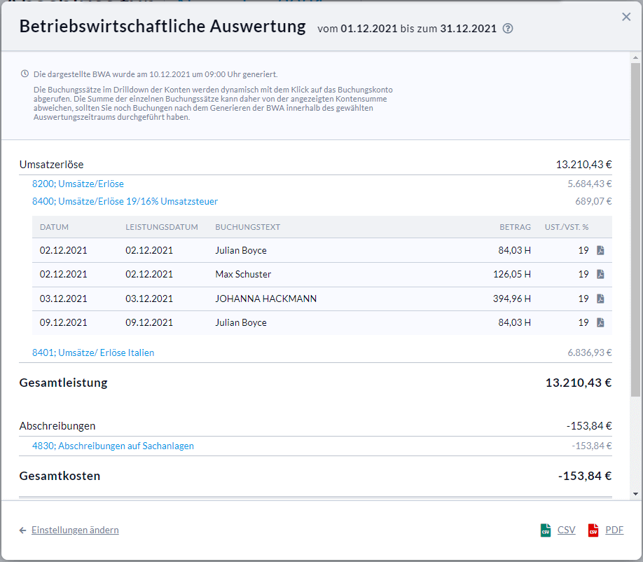 Drilldown Kontenansicht