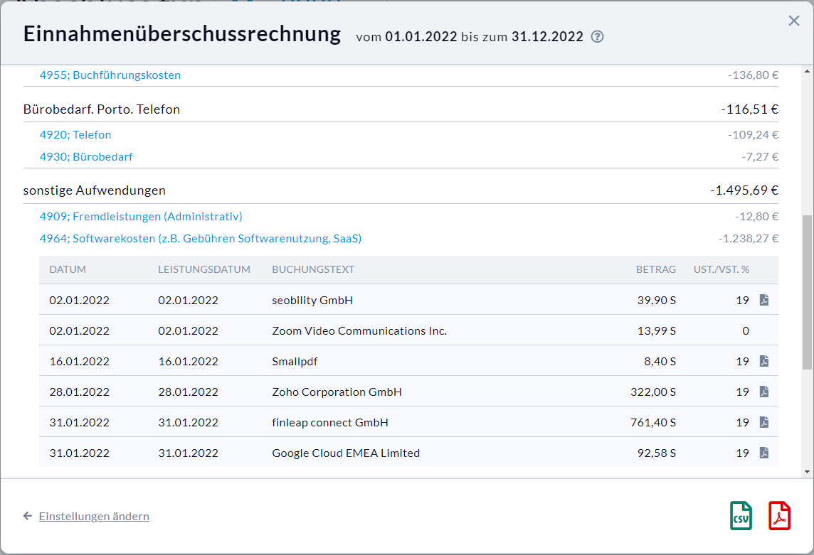 Konten-Drilldown in der EÜR