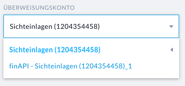 Auswahl des Überweisungskontos in der Maske