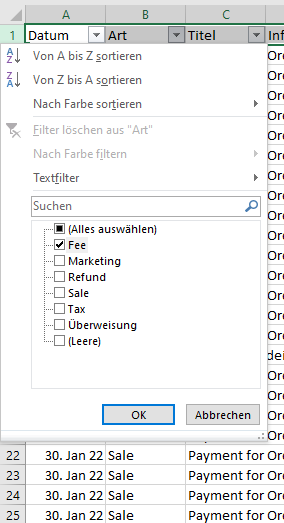 Berechung der Summe aller Gebühren