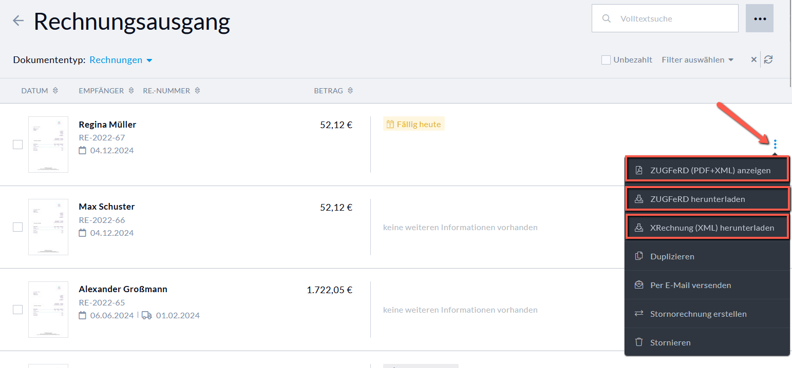 Download E-Rechnung Formate