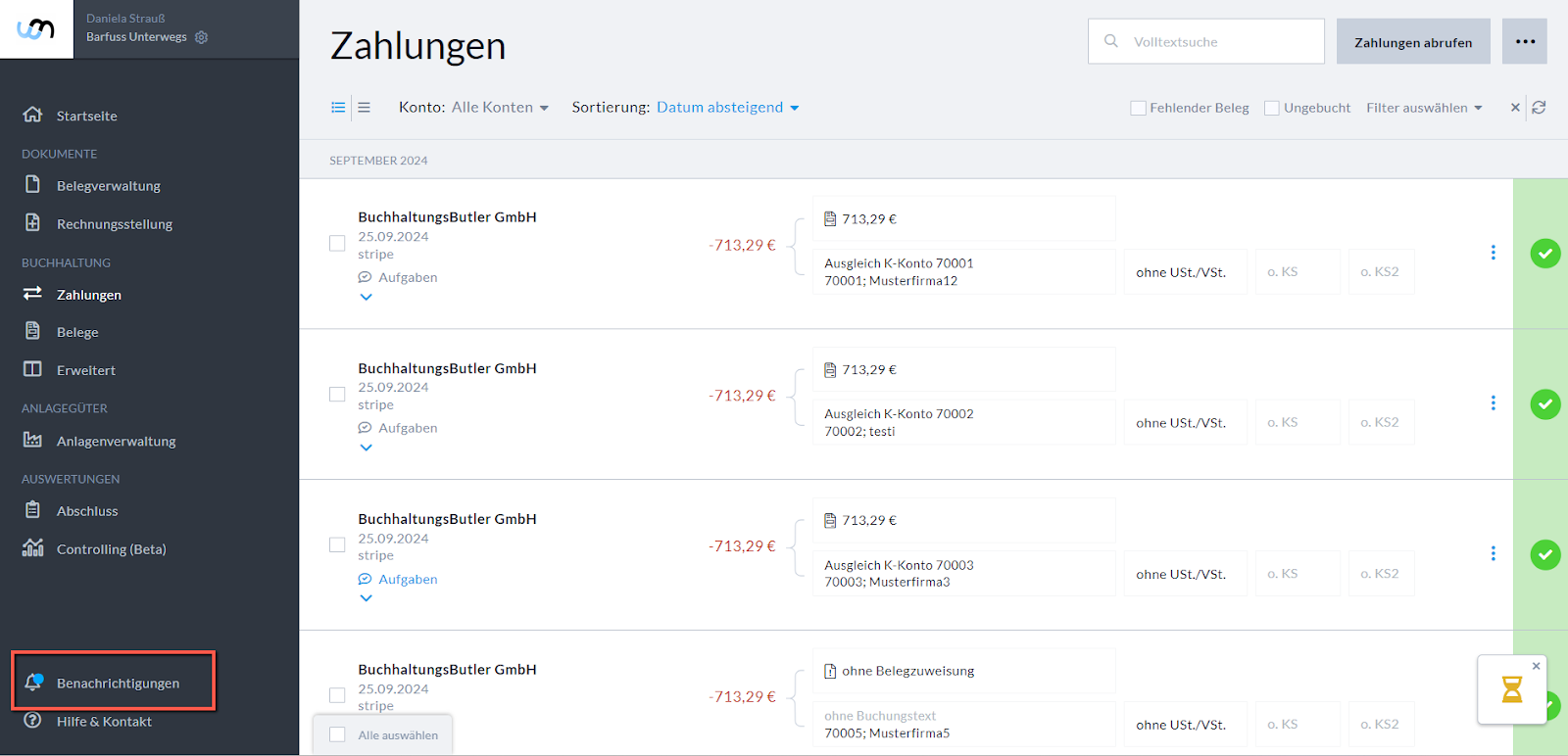 Nuumera Dashboard Benachrichtigungen