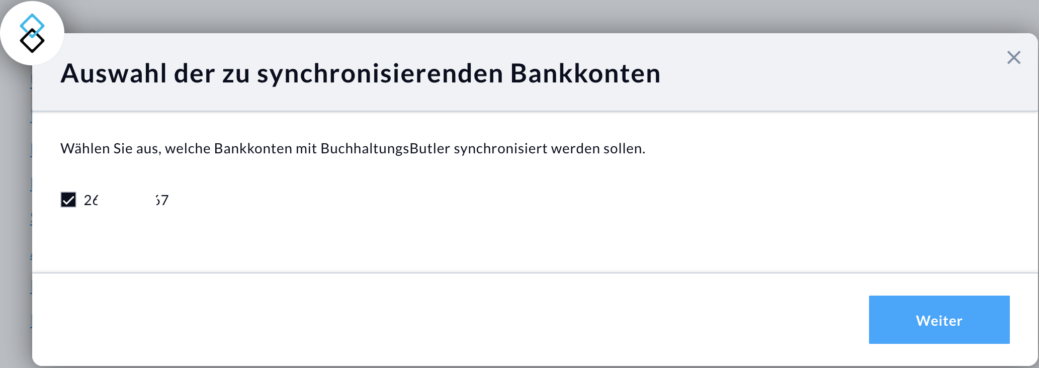 Hier sehen Sie die Stelle im Prozess der Bankenanbindung über finAPI in Nuumera an dem Sie die Auswahl treffen können, welche Bankkonten angebunden werden sollen.