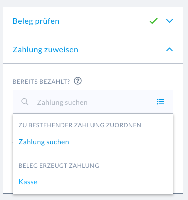 Manuelles Zahlungskonto für Belegzuweisung auswählen