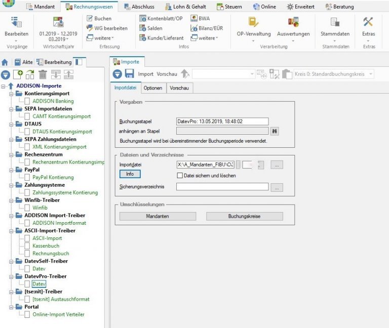 Import der Buchungssätze in Addison via Nuumera