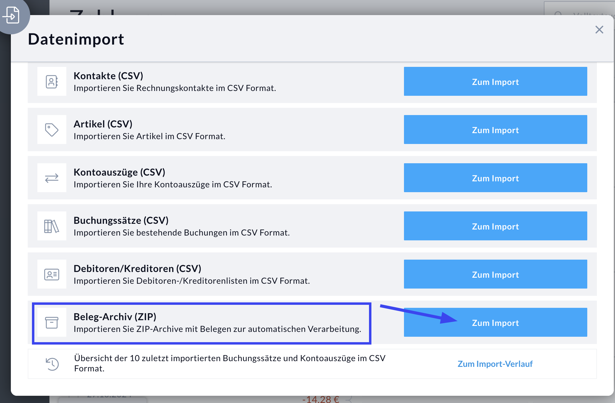 Auswahl Beleg-Archiv ZIP