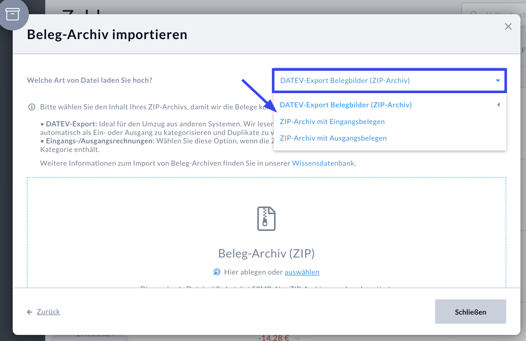 Dropdown Verarbeitungstyp