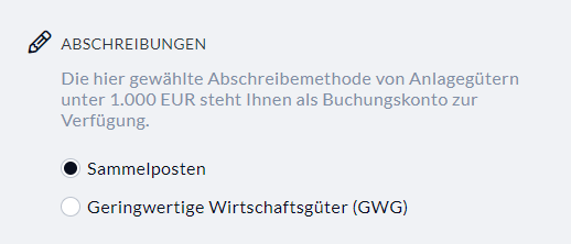 Abschreibungsart bei Nuumera wählen