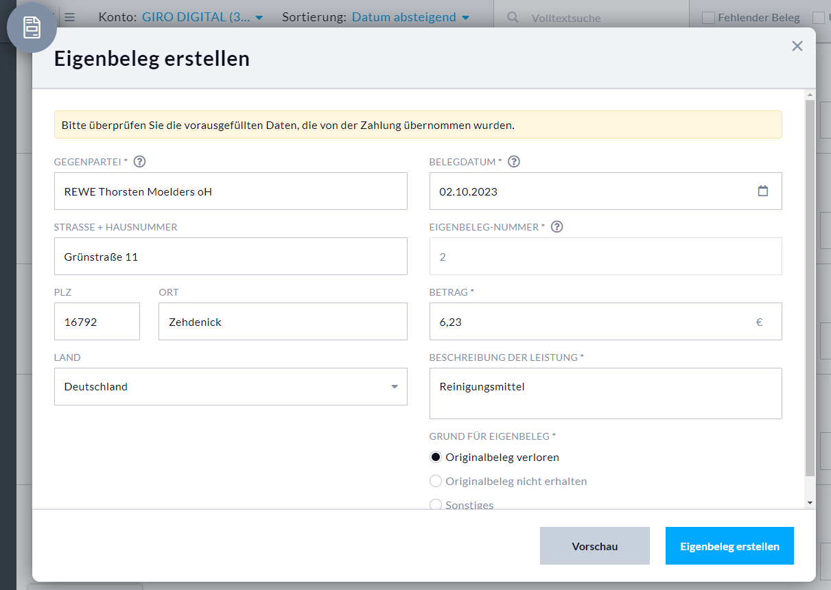 Adressdaten eintragen