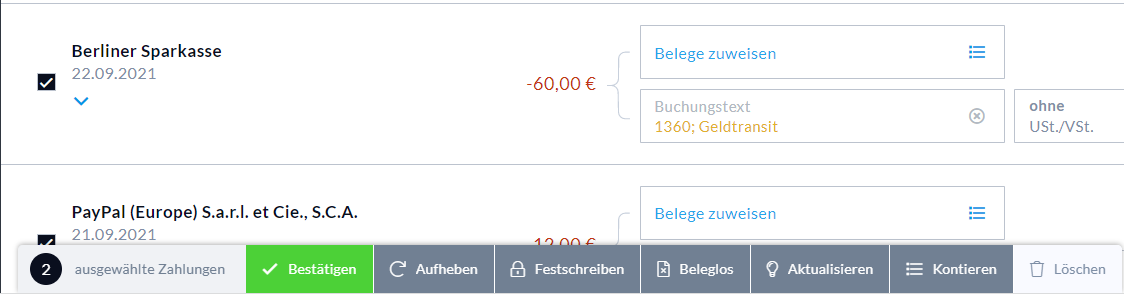 Zahlungen in Nuumera gesammelt löschen